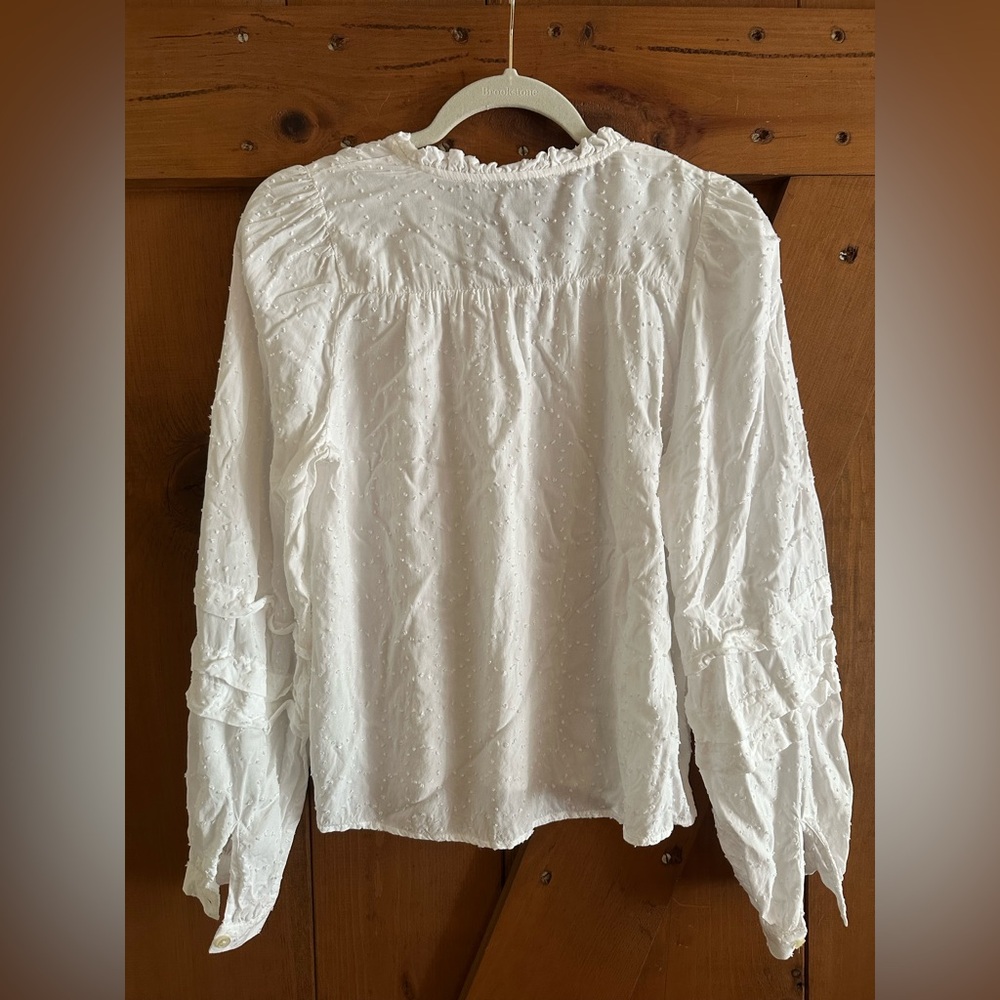 LOFT Women's White Ruffle Peasant Blouse Sz XS - Picture 7 of 8